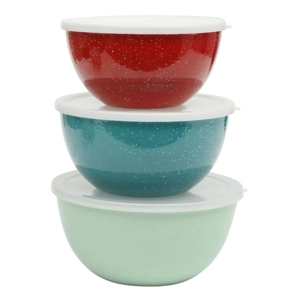 The Pioneer Woman 6-Piece Enamel on Steel Mixing Bowls with Lids New
